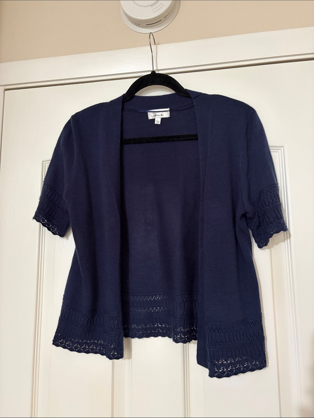 Navy Open Short Sleeve Cardigan Sweater Size L